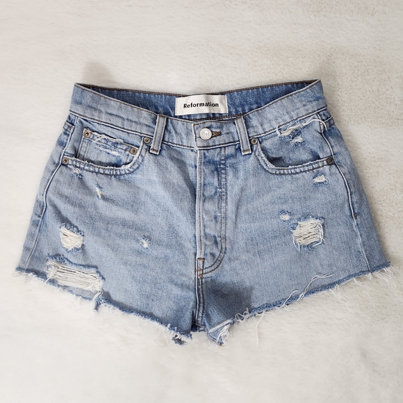 Reformation Pants - Reformation Distressed Denim Shorts
